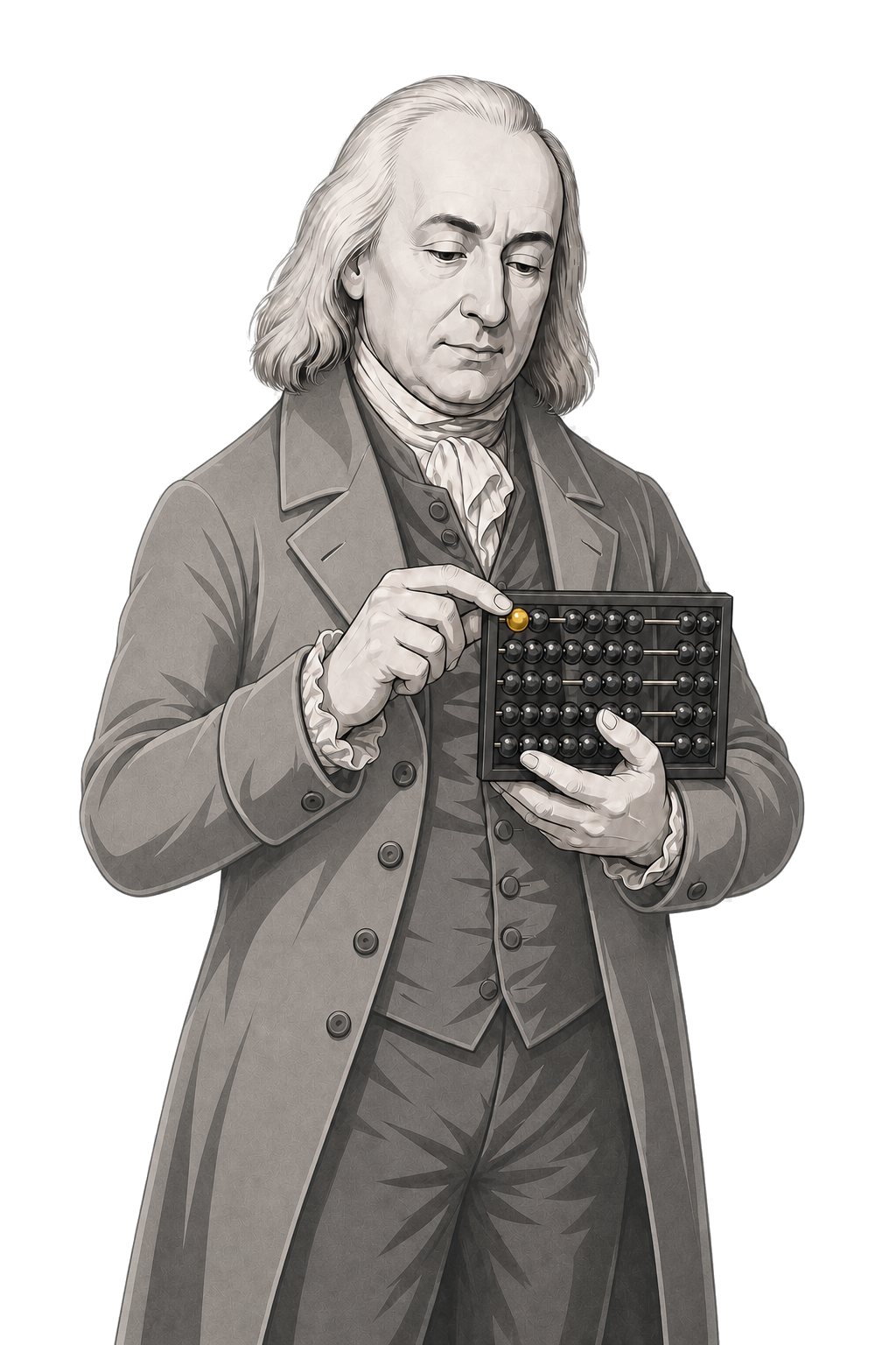 Jeremy Bentham counts a compact abacus in which one muted-gold bead stands apart.