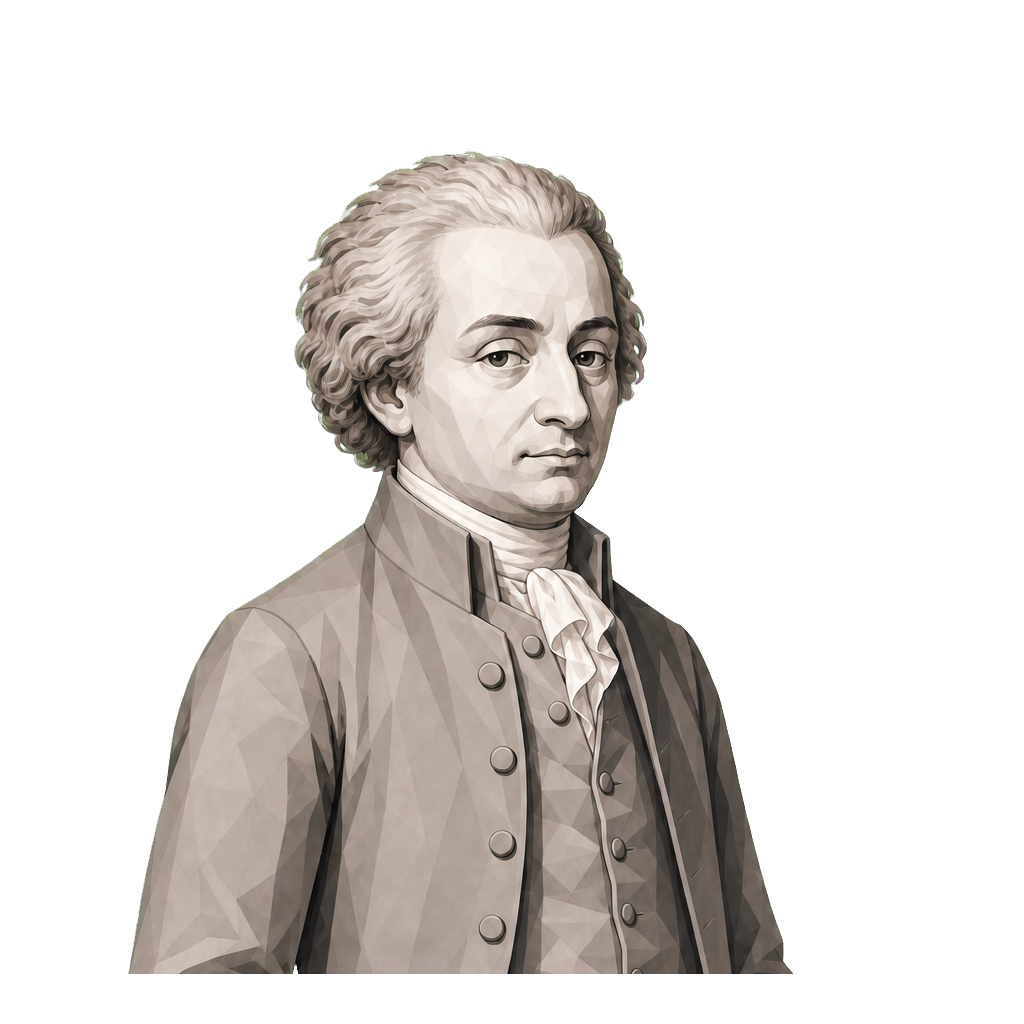 Cesare Beccaria in a shaded warm-grey editorial portrait, carrying a closed folio with one small muted-gold wax seal.