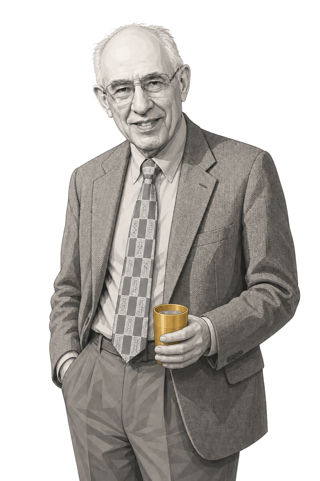 Putnam in a shaded warm-grey editorial portrait, carrying a muted-gold tumbler filled with visibly neutral water.