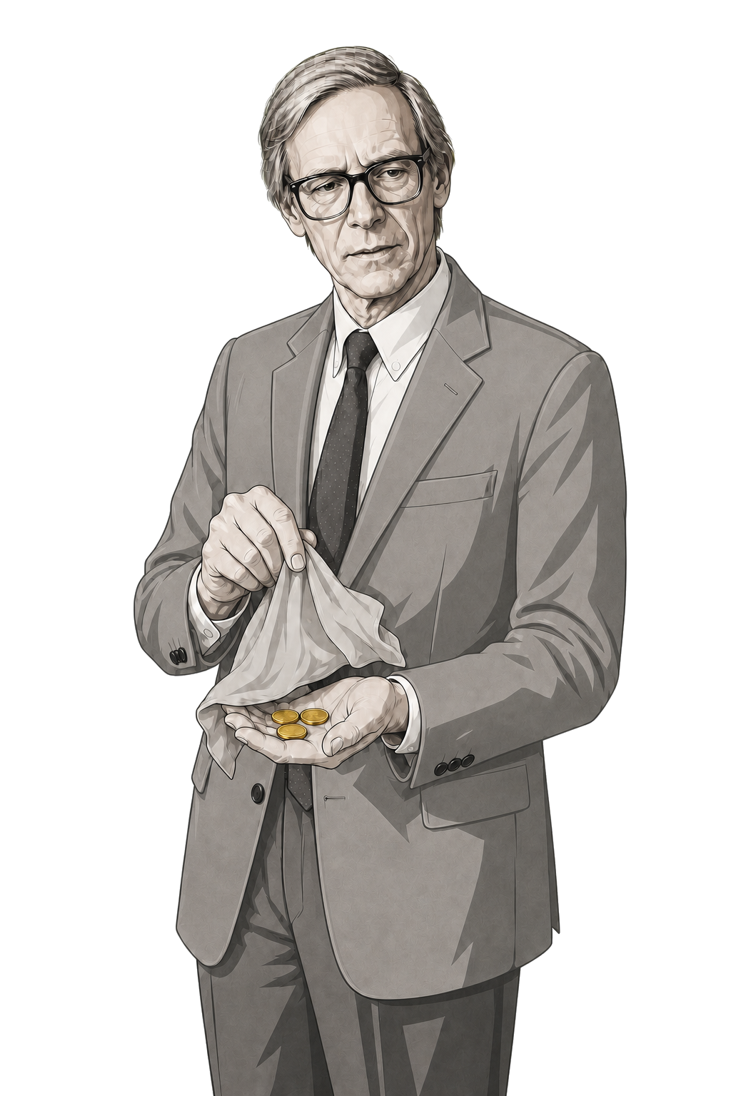 John Rawls arranges covered tokens behind a neutral screen with one muted-gold edge.